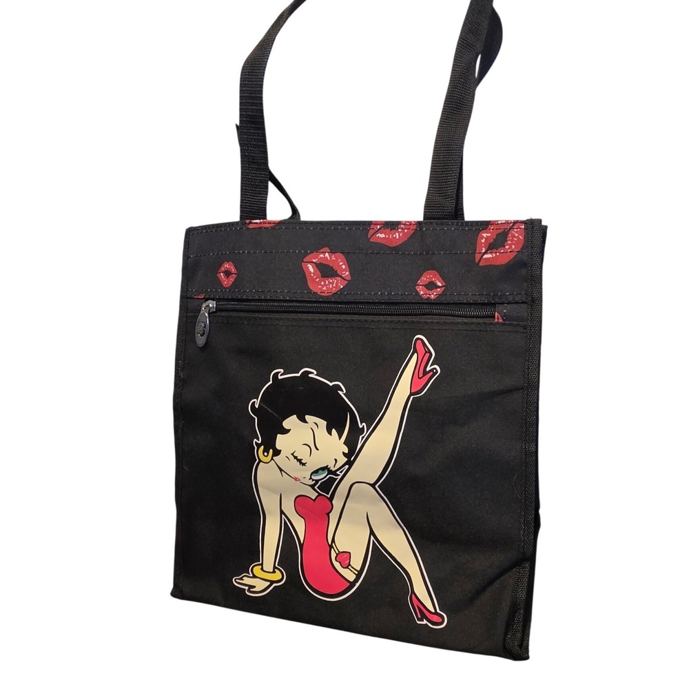 Betty Boop Black Canvas Tote Bag Red Lips‎ Graphic Shoulder Bag 2014 Licensed
